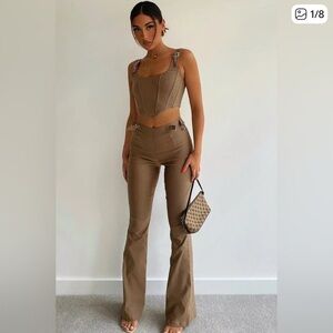 White Fox Boutique Brown Crop Top And Pants Set